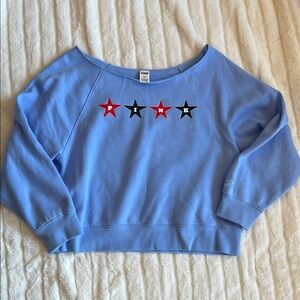 PINK Victoria's Secret off the shoulder Blue Top with Star Accents